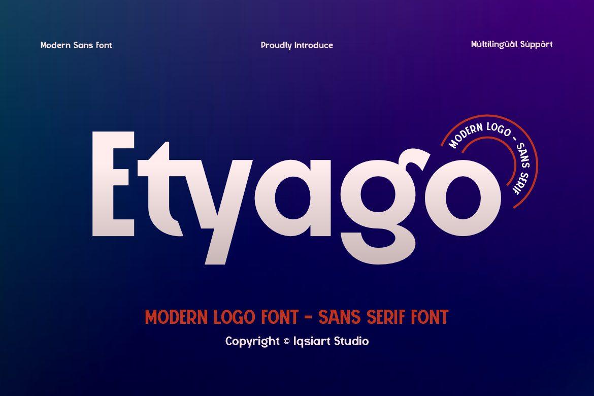 Etyago Font by IqsiartStudio, bold modern logo sans on a blue gradient