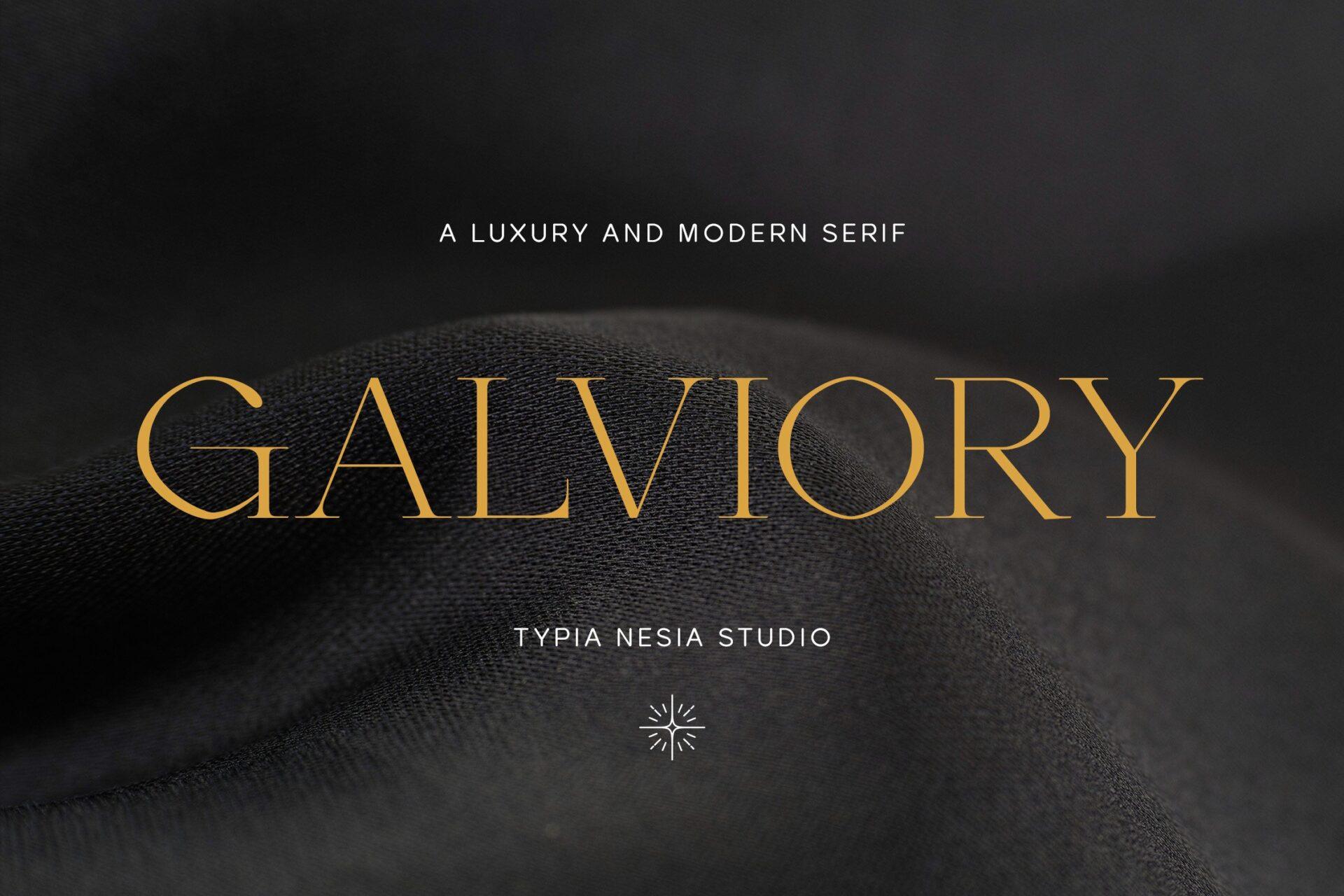 Galviory Font by Typia Nesia, thin gold capitals on black
