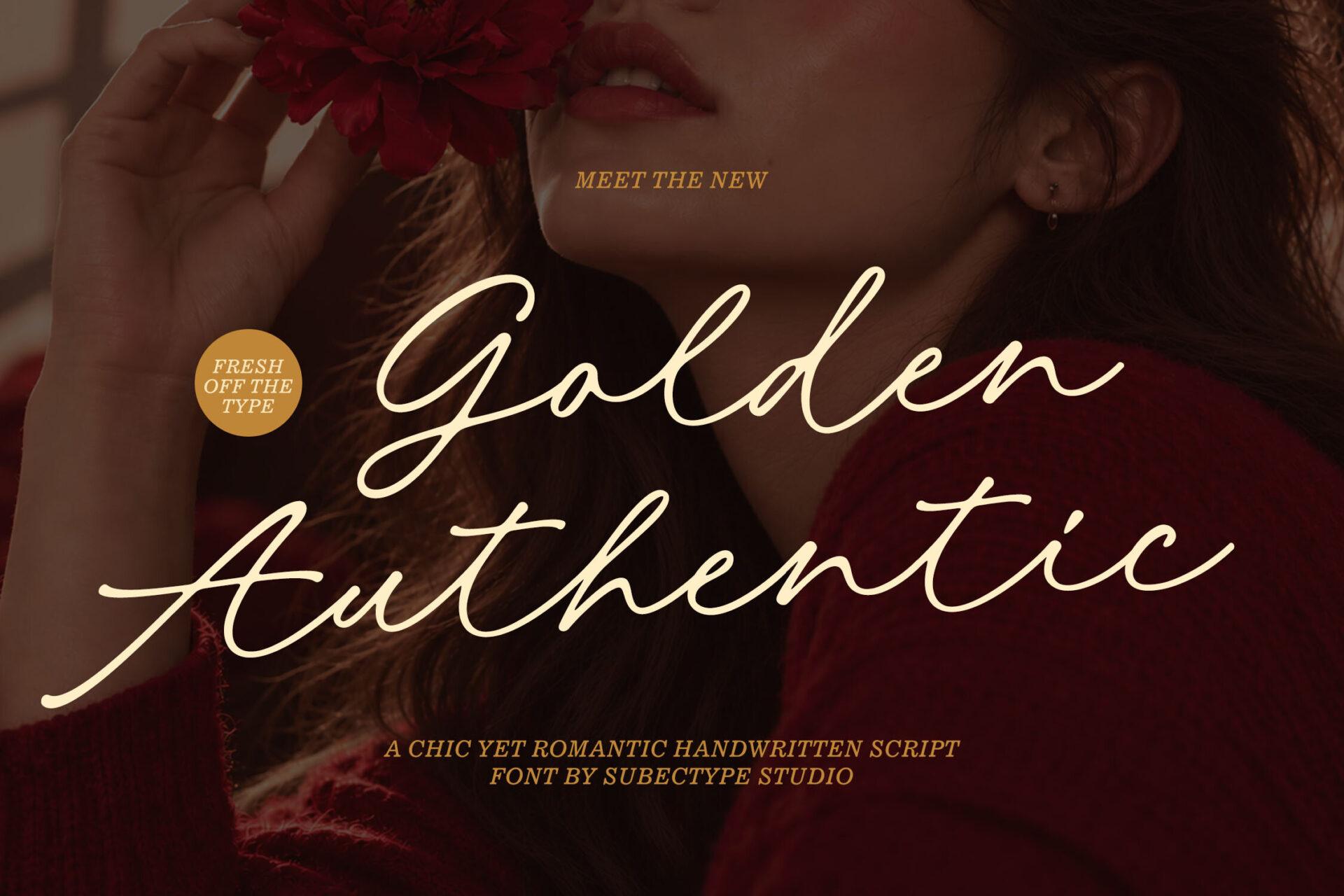 Golden Authentic Font preview, romantic handwritten script style