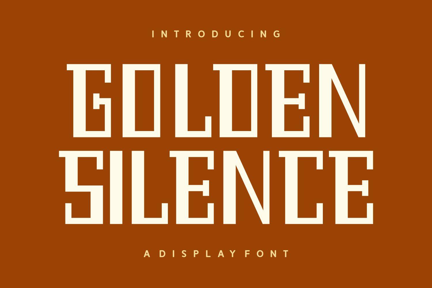 Golden Silence Font preview, condensed display capitals with squared counters style