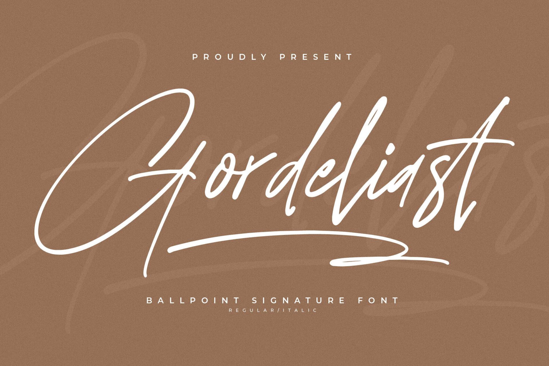 Gordeliast Font preview, ballpoint signature style