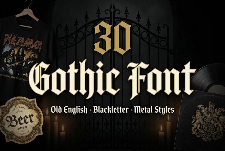 Gothic font collection with 30 Old English, blackletter and metal styles for logos, band merch and posters