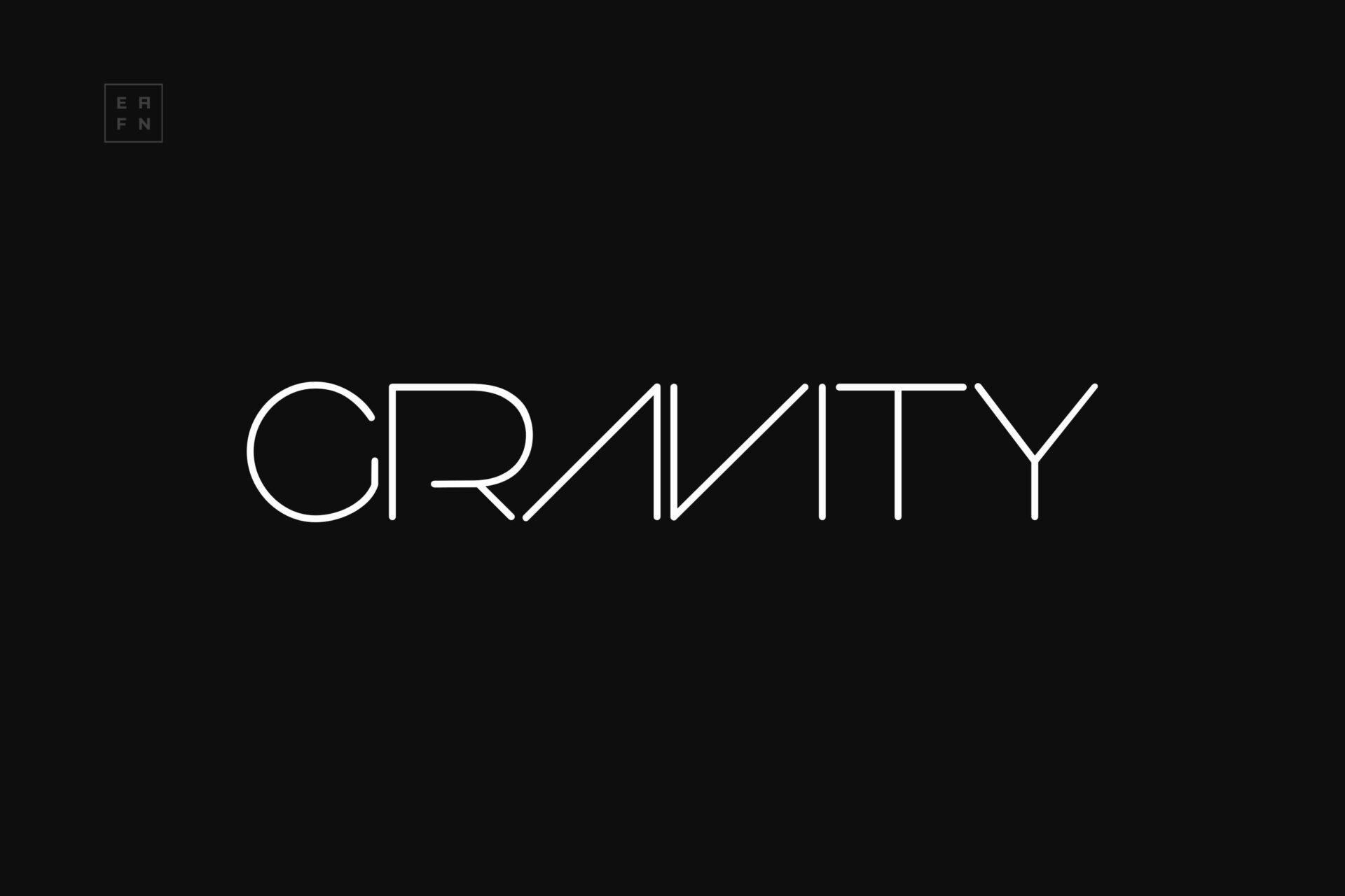 Gravity Font by Design Stag, thin geometric capitals in white on black