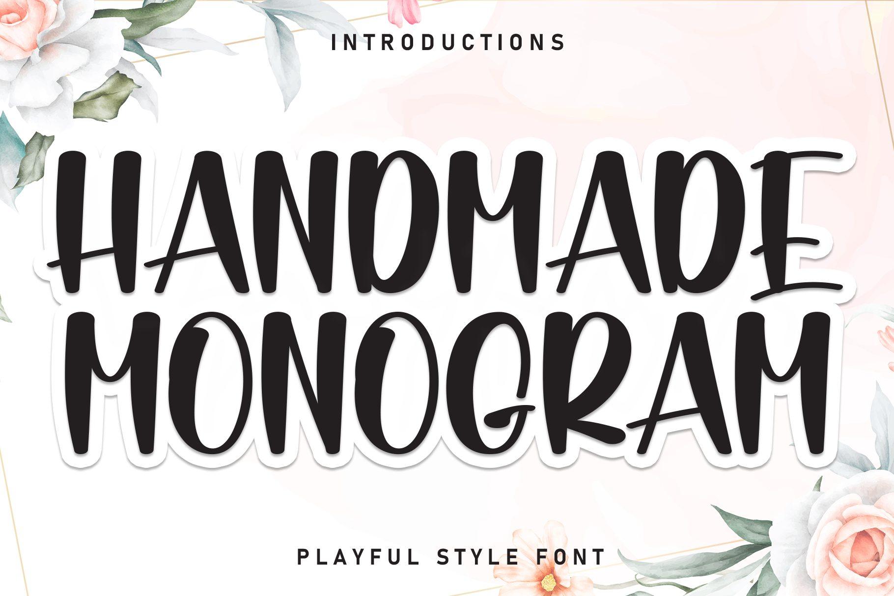 Handmade Monogram Font preview, tall narrow handwritten capitals style