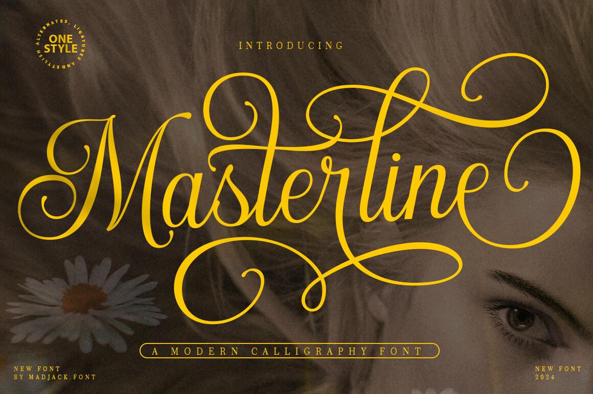 Masterline Calligraphy Font preview, calligraphy style from the different fonts styles alphabet list