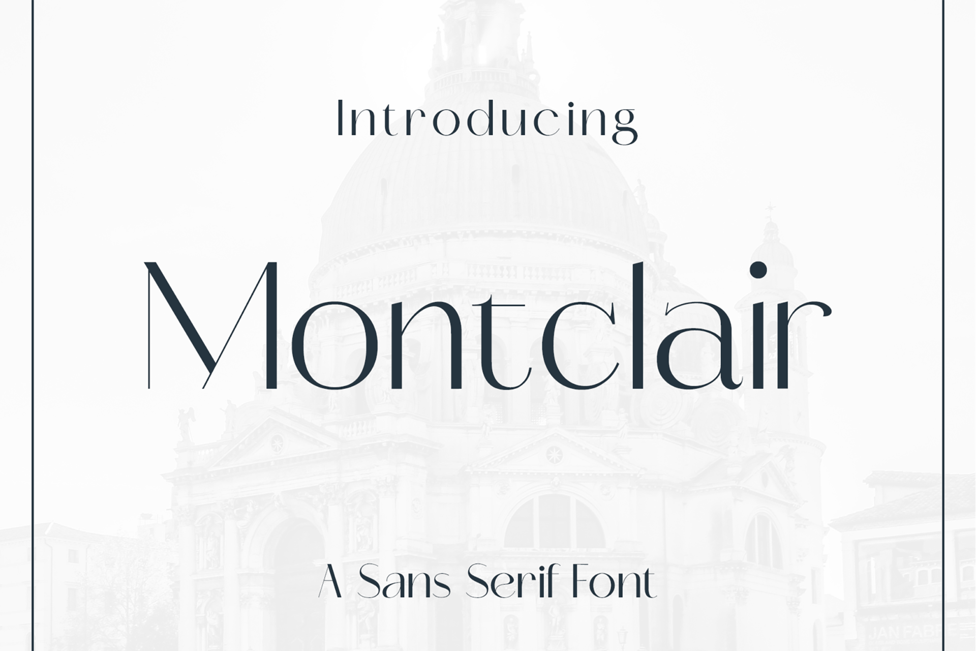 Montclair Font by TypeFactory, light geometric sans over an architecture photo