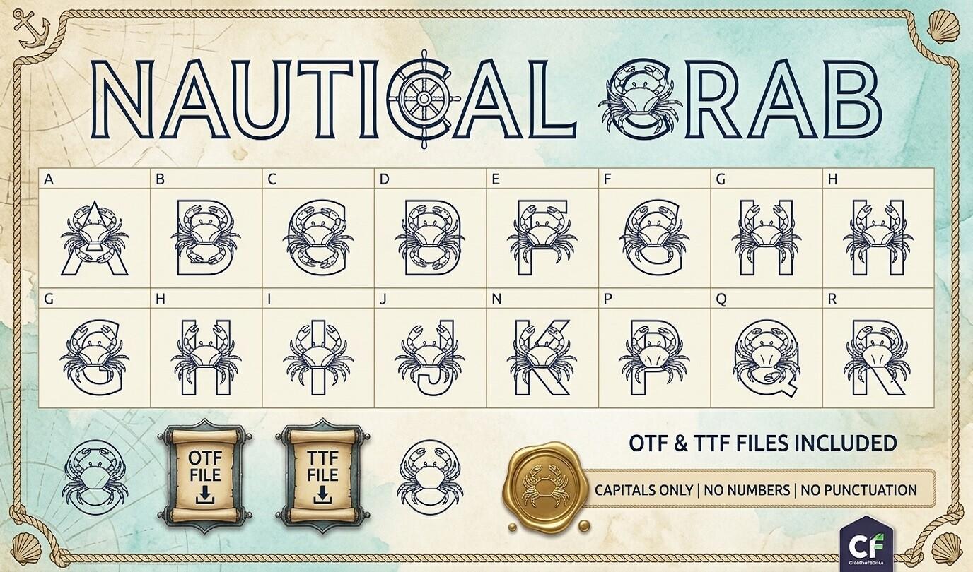 Nautical Crab Font alphabet by greenvill