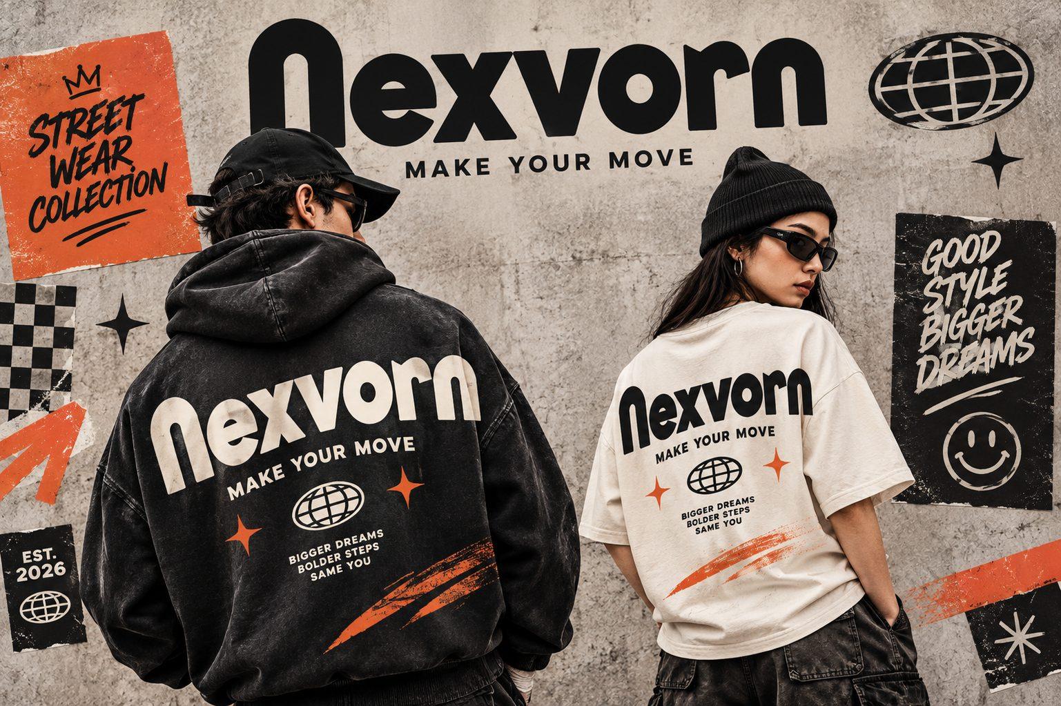 Nexvorn Font by Colourful, chunky streetwear display on hoodie mockups
