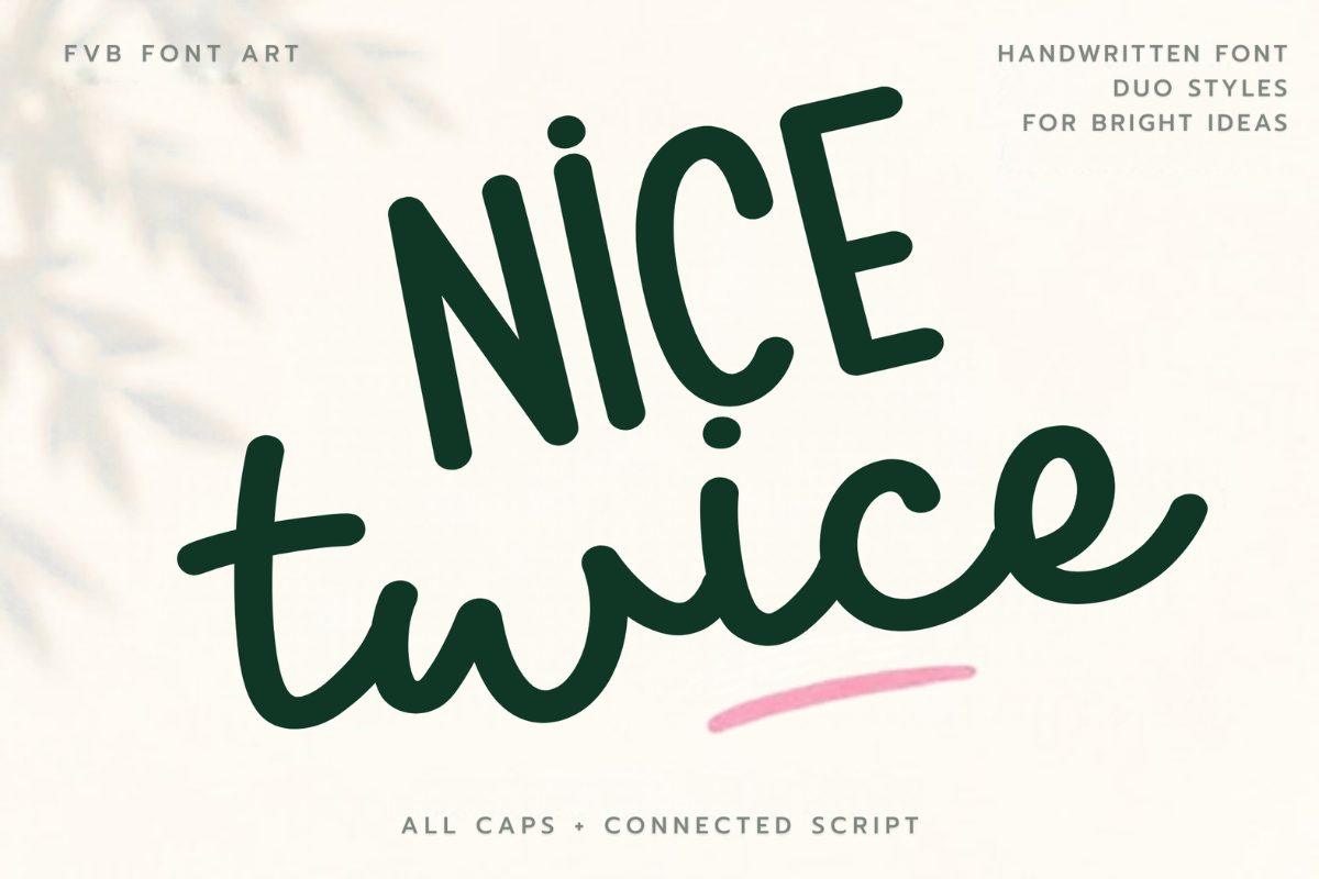 Nice Twice Font preview, all caps and connected script duo style