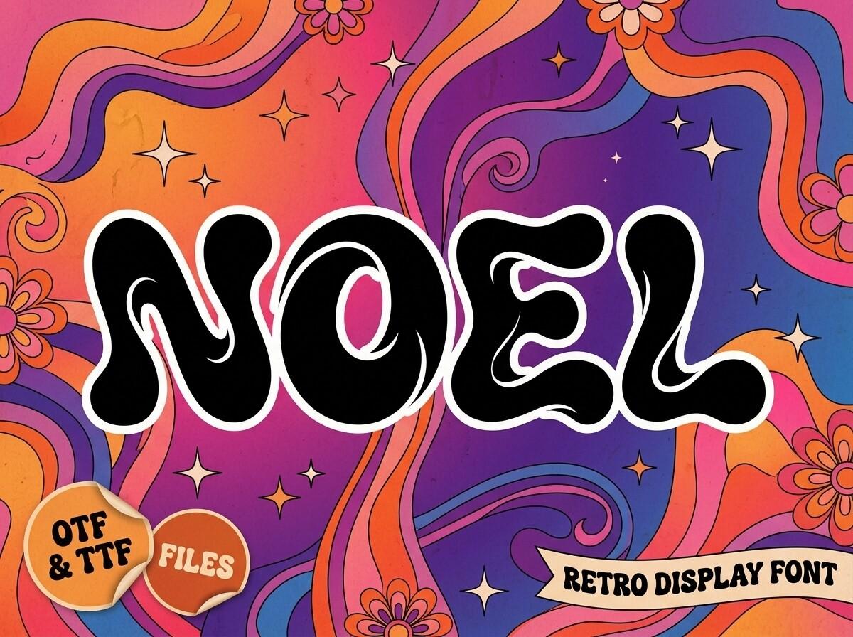 Noel Font preview, melty groovy bubble capitals style