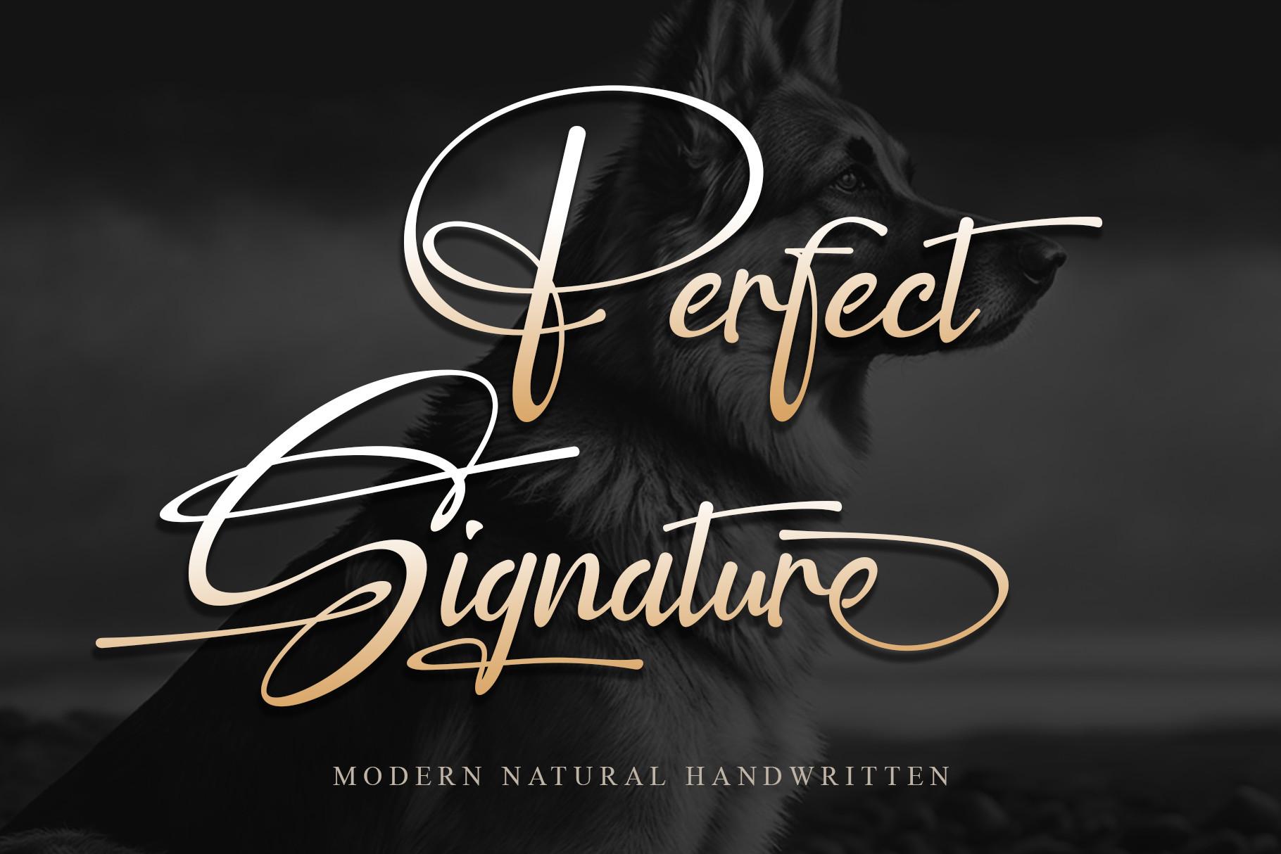 Perfect Signature Font preview, modern natural handwritten signature style
