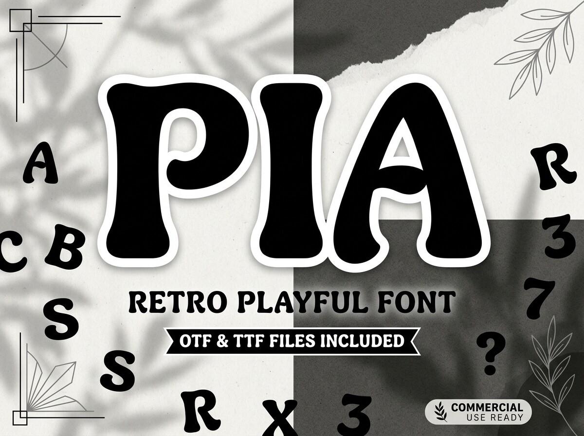 Pia Font preview, heavy rounded retro serif style