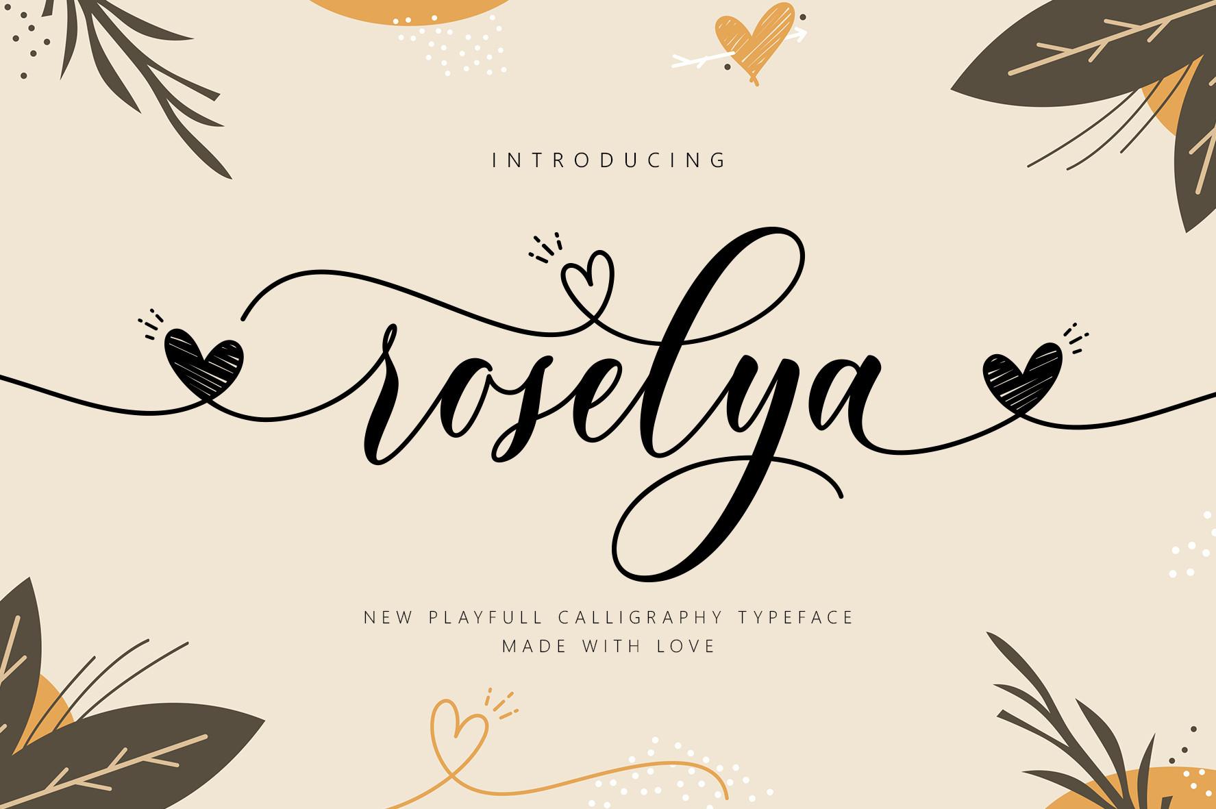 Roselya Script Font preview, script style from the different fonts styles alphabet list