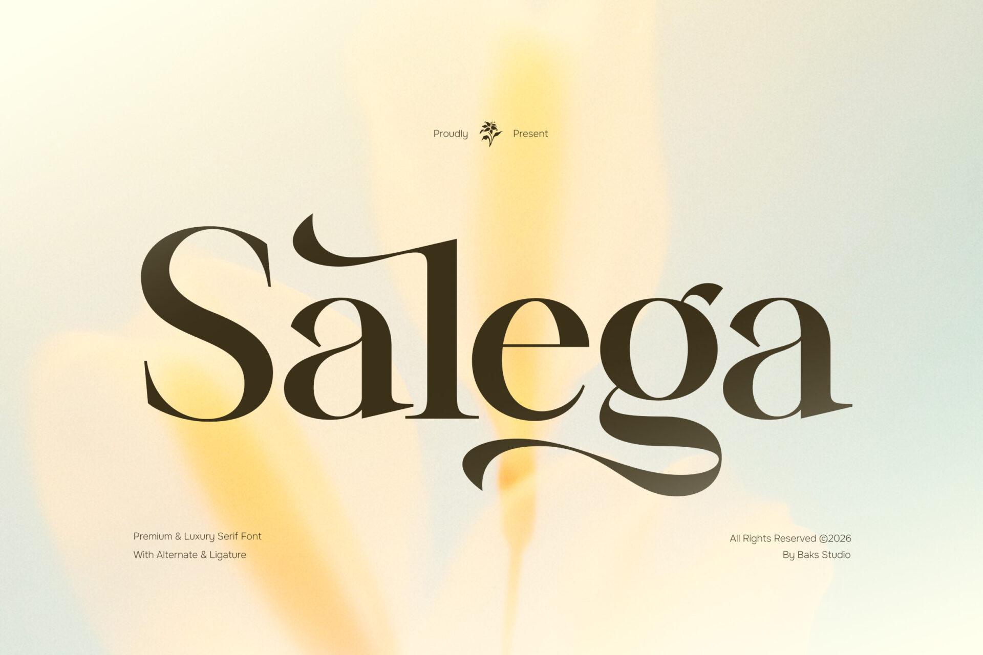Salega Font by Bagus Kunstler, high-contrast serif on a soft yellow background