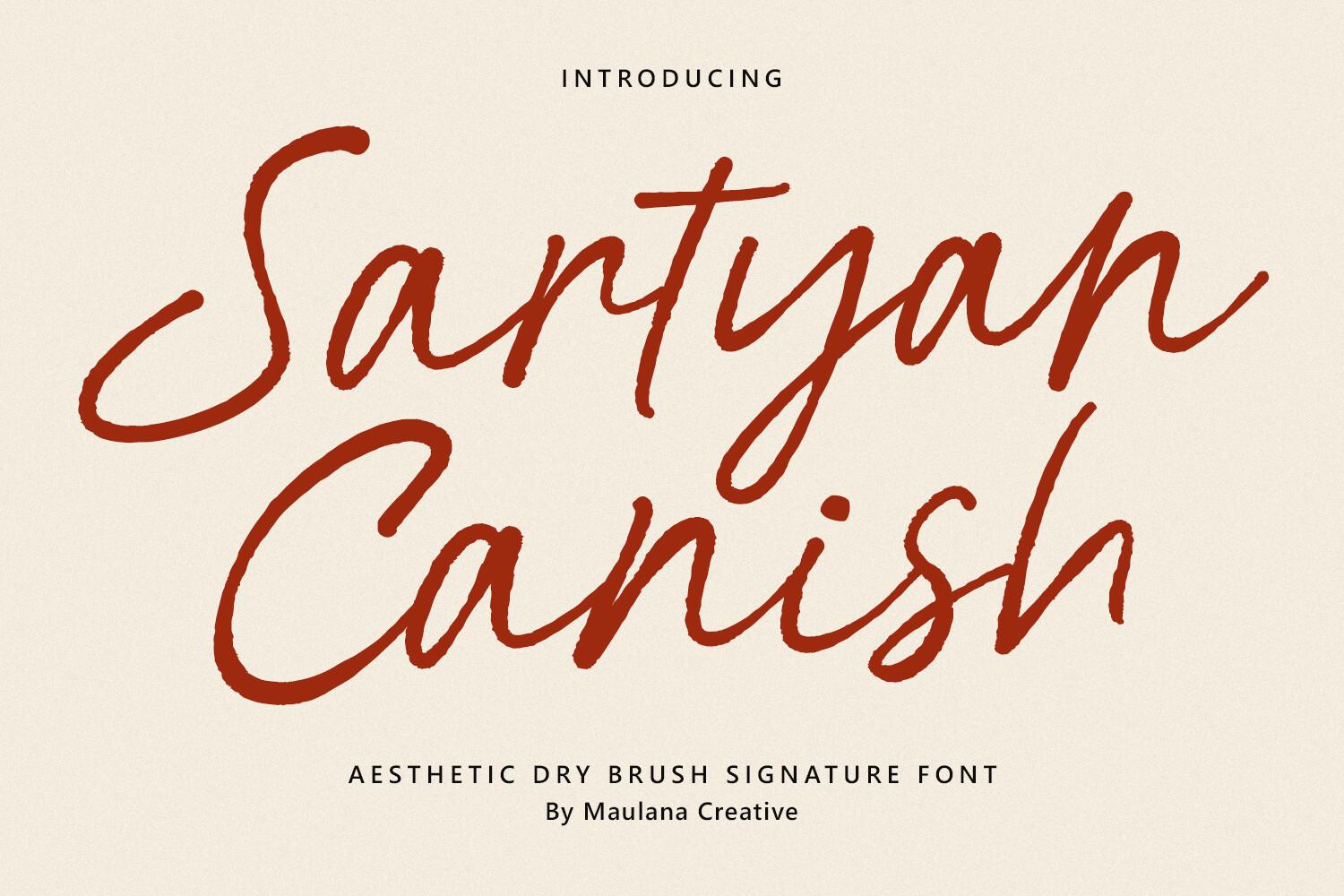 Sartyan Canish Font preview, aesthetic dry brush signature style