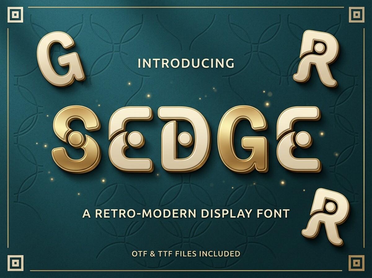 Sedge Font by LINEART3, retro-modern gold display capitals on teal