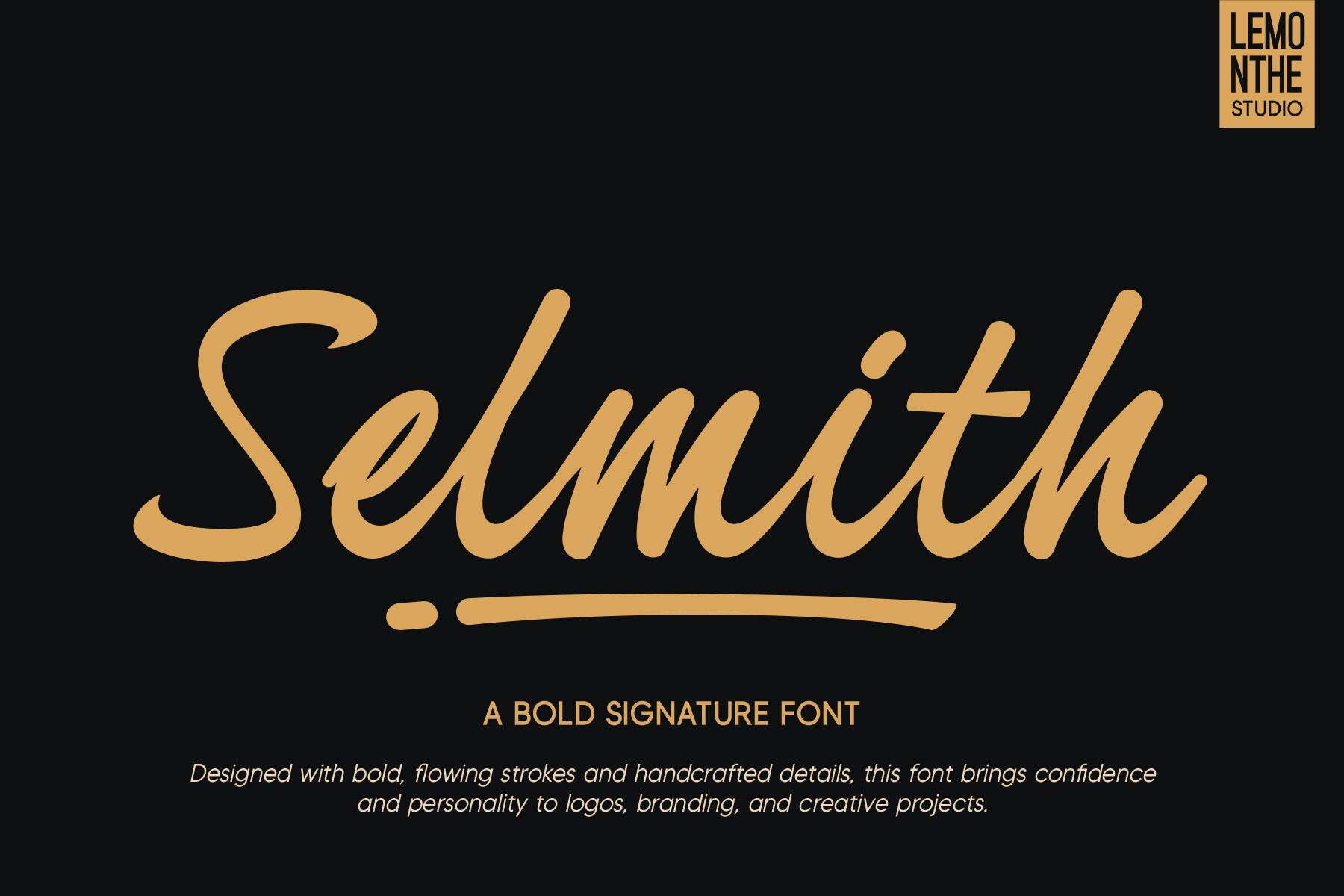 Selmith Font preview, bold signature font style