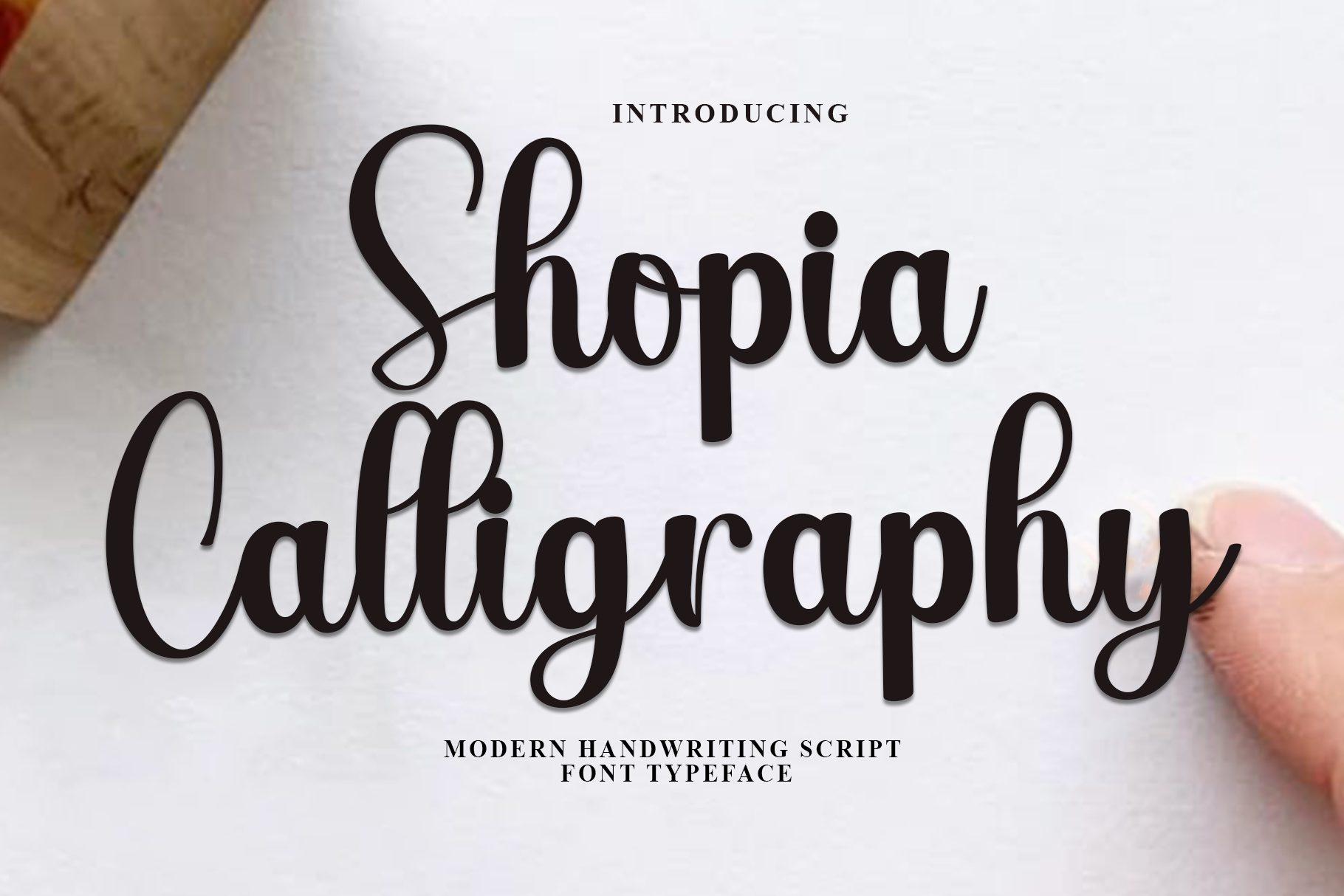 Shopia Calligraphy Font preview, calligraphy style from the different fonts styles alphabet list