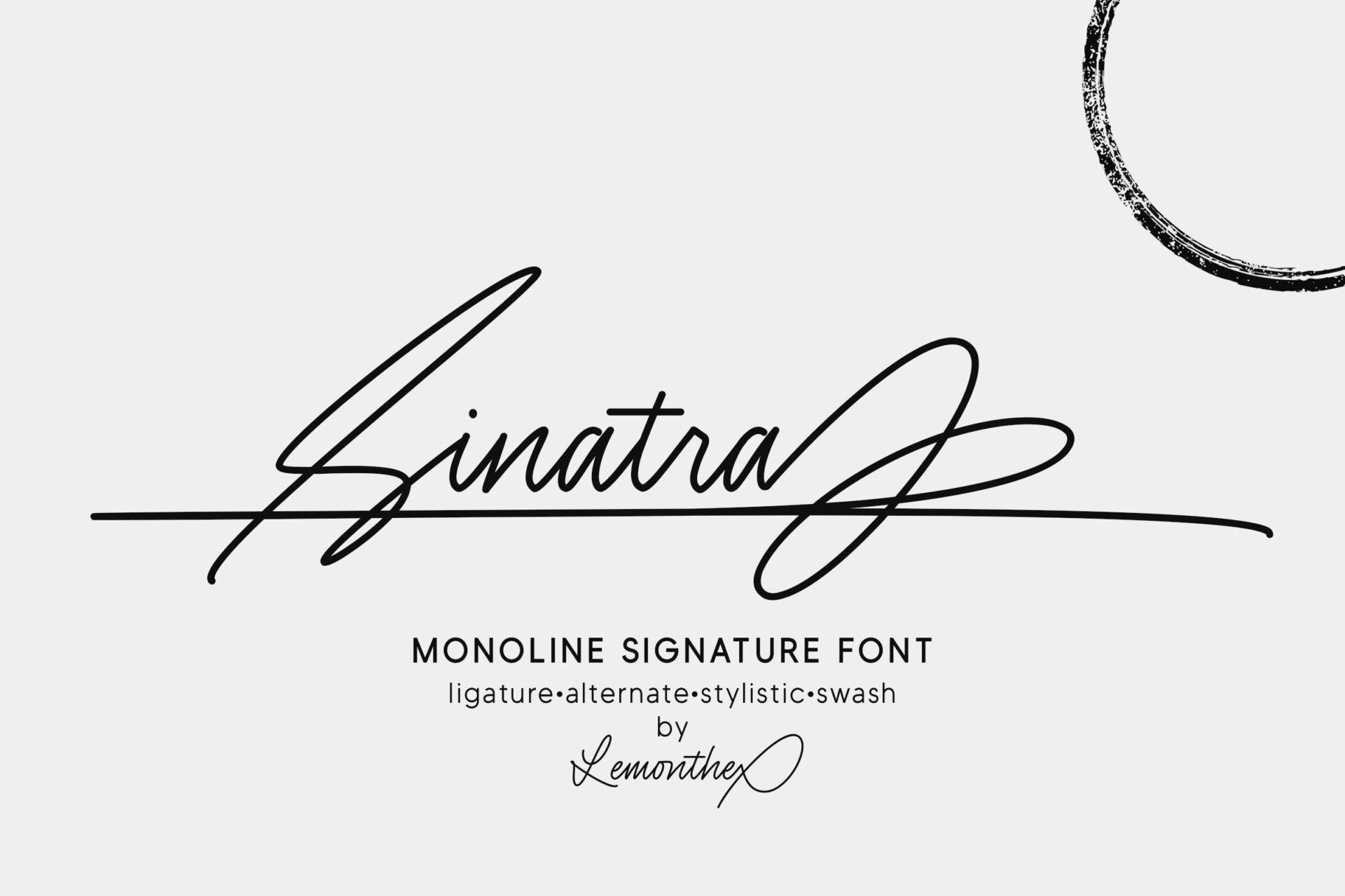 Sinatra Font preview, monoline signature with underline swash style