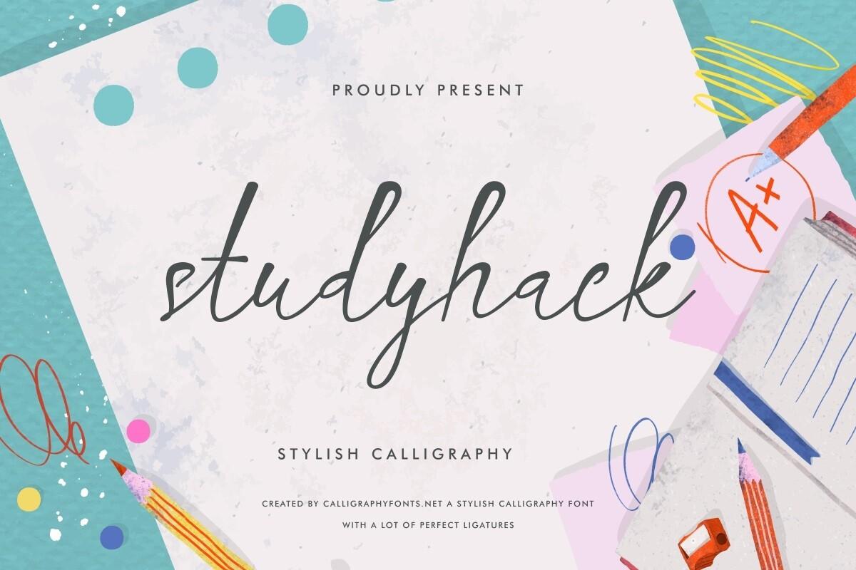 Studyhack Font preview, pen and notebook writing style