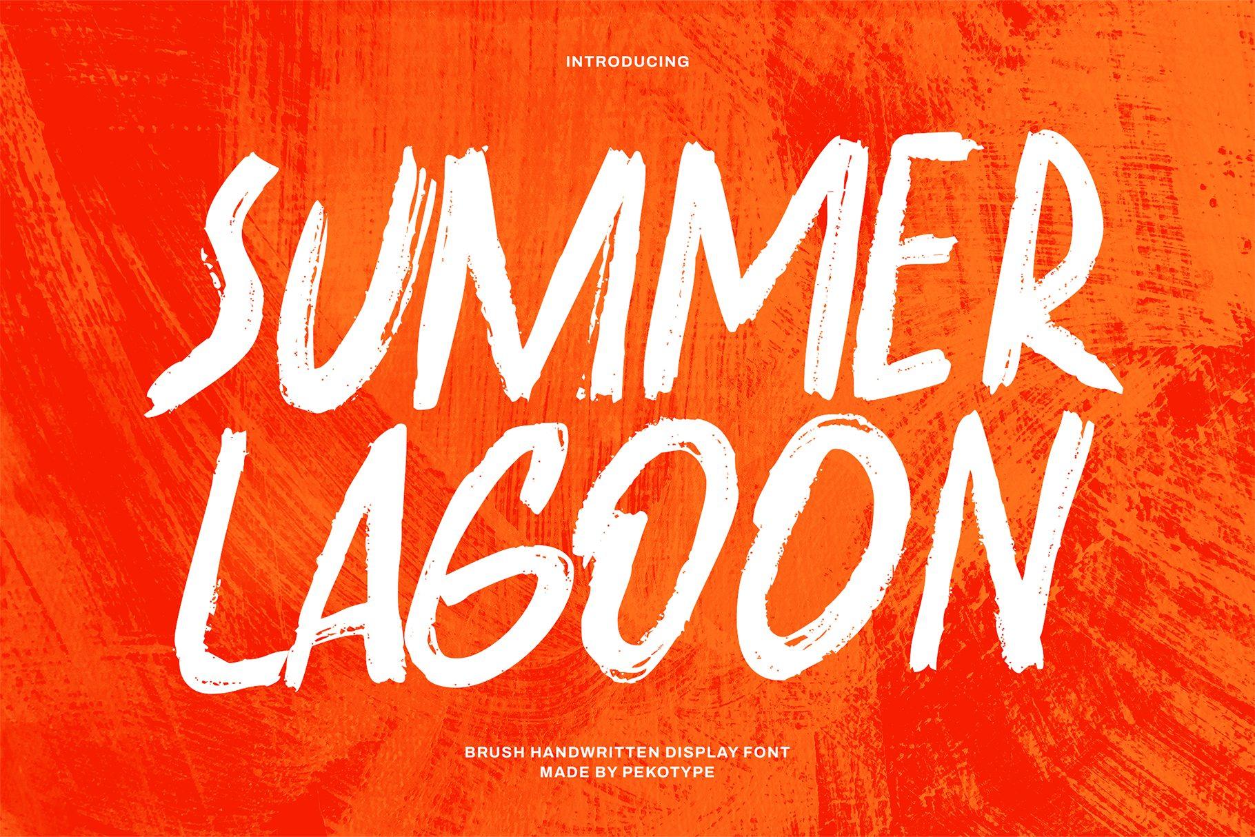 Summer Lagoon Font preview, tall narrow brush handwritten capitals style