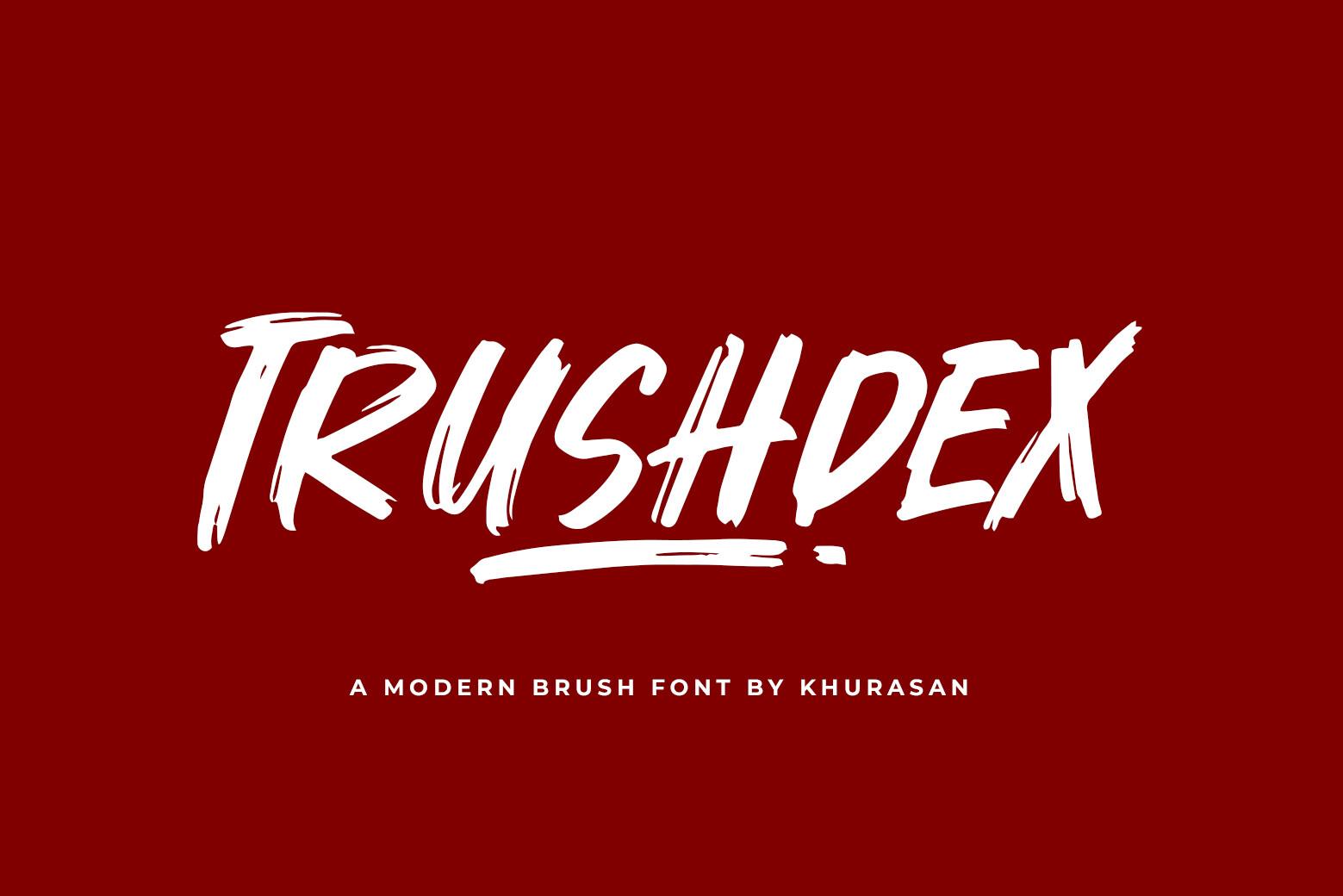 Trushdex Font preview, dry brush slanted capitals style