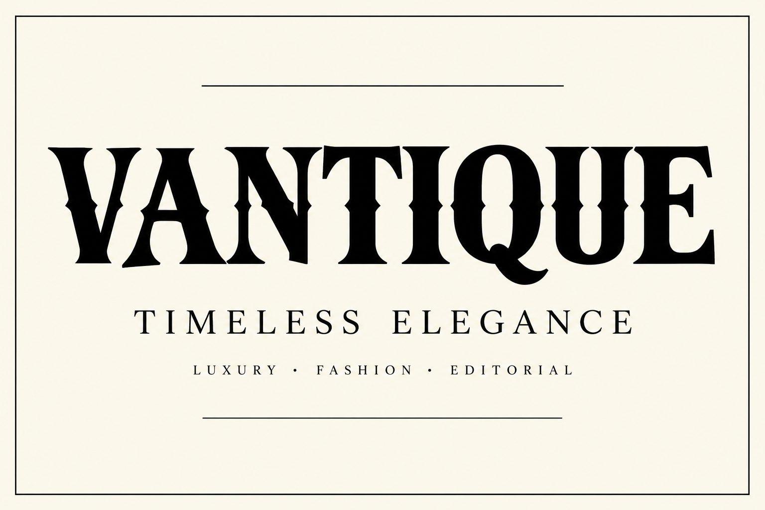 Vantique Font by Colourful, heavy wedge serif capitals in a frame