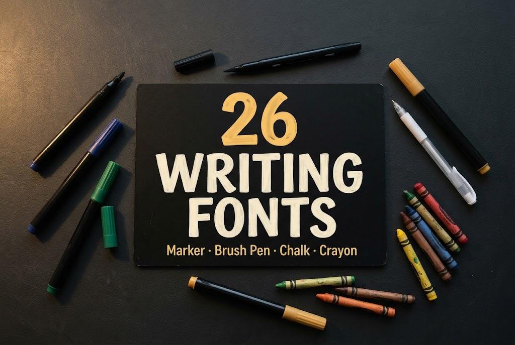 Writing Fonts: 26 Marker, Brush Pen, Gel Pen, Chalk and Crayon Styles for Planners, Teachers and Sign Makers
