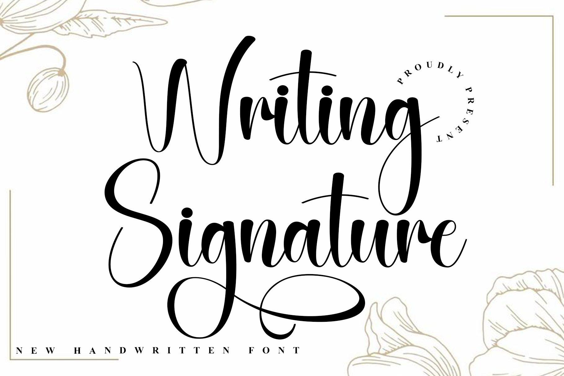 Writing Signature Font preview, bold handwritten signature style