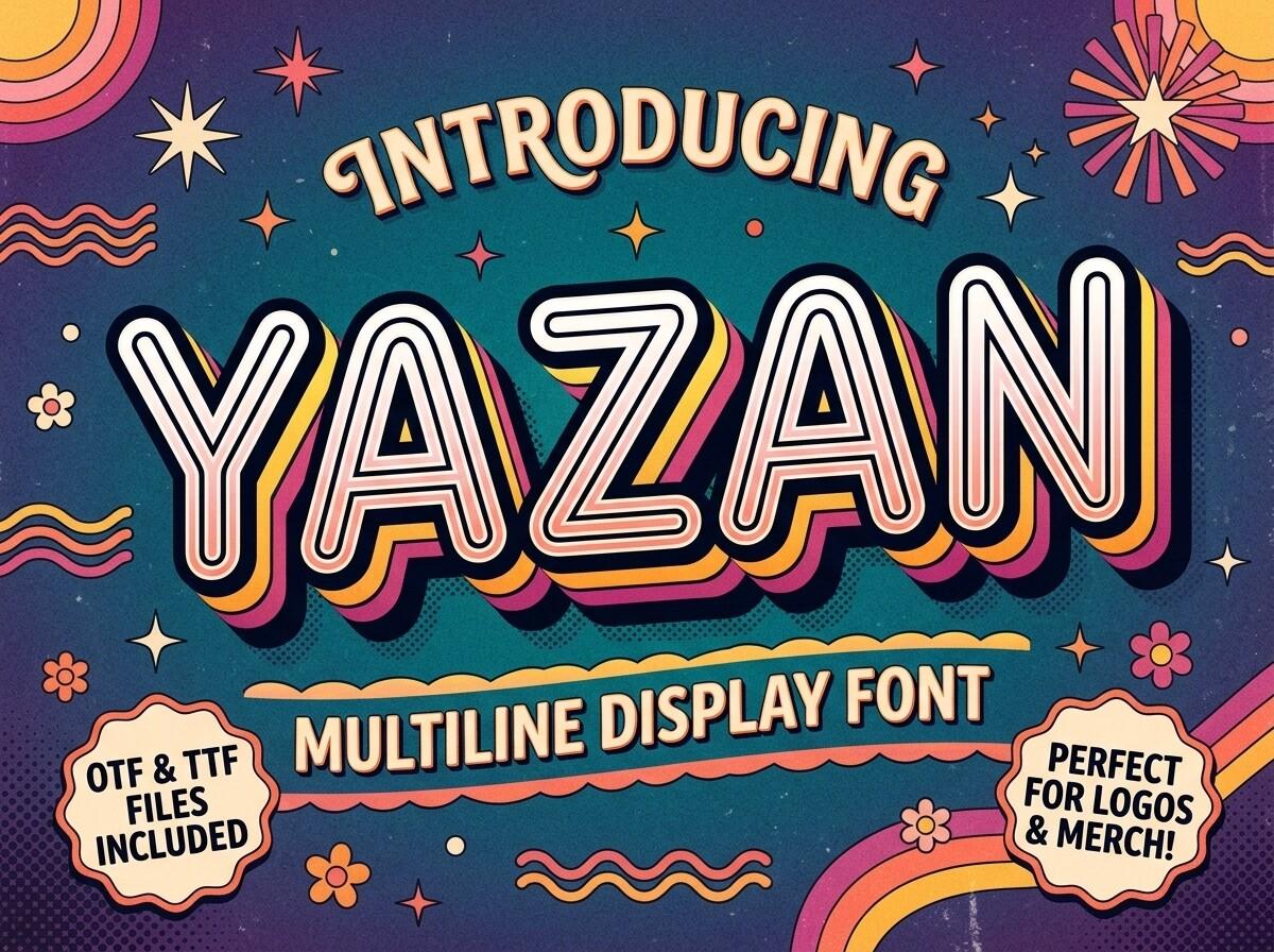 Yazan Font preview, multiline outline display capitals style